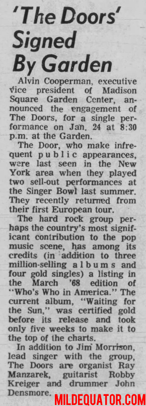 The Doors - Madison Square Garden 1969 - Article