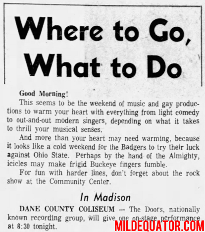The Doors - Dane County Memorial Coliseum 1968 - Type Ad