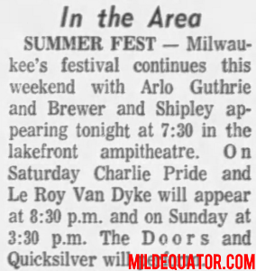 The Doors - Milwaukee Summerfest 1972 - Article