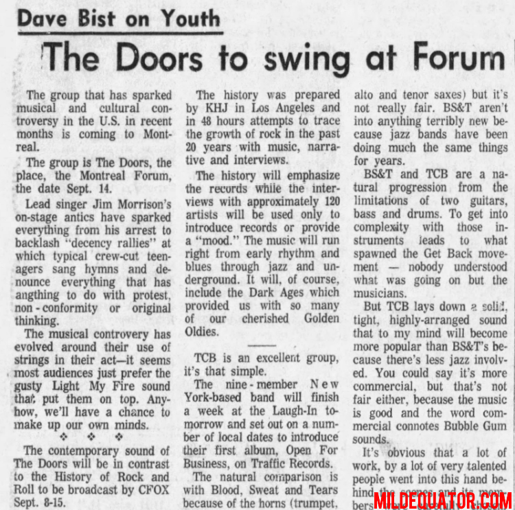 The Doors - Montreal Forum 1969 - Article