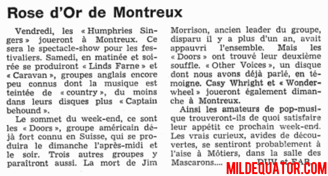 The Doors - Rose d'Or Festival - Montreux 1972 - Article