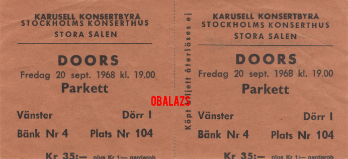The Doors - Stockholm 1968 - Ticket