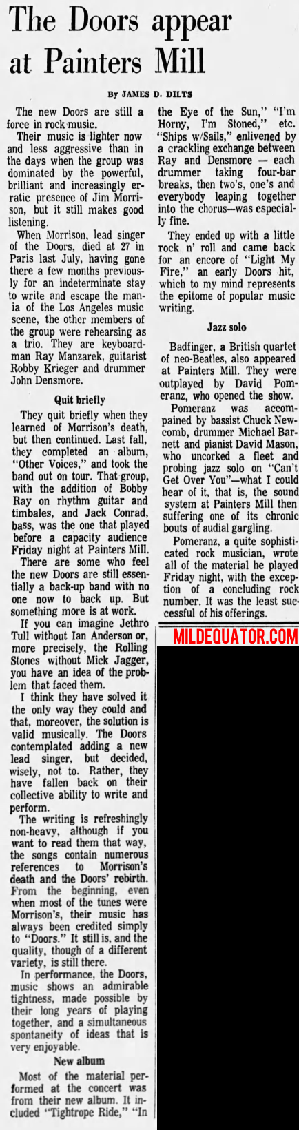 The Doors - Owings Mills 1972 - Review