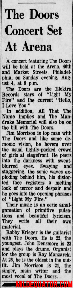 The Doors - Philadelphia Arena 1968 - Article