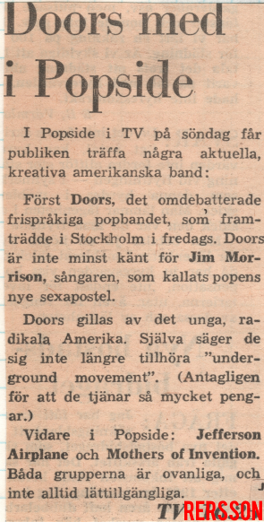 The Doors - Stockholm 1968 - Roger Ersson's Scrapbook
