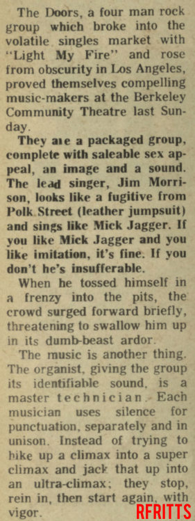 The Doors - Berkeley Community Theatre 1967 - Review