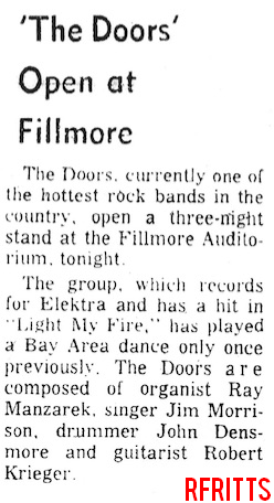 The Doors - Fillmore July 1967 - Article