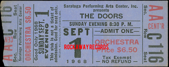 The Doors - Saratoga Performing Arts Center 1968 - Ticket