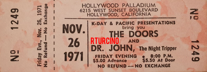 The Doors - Hollywood Palladium 1971 - Ticket