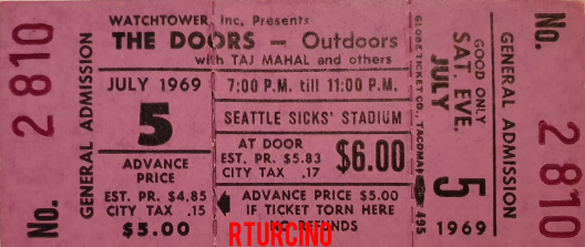 The Doors - Sicks Stadium 1969 - Ticket