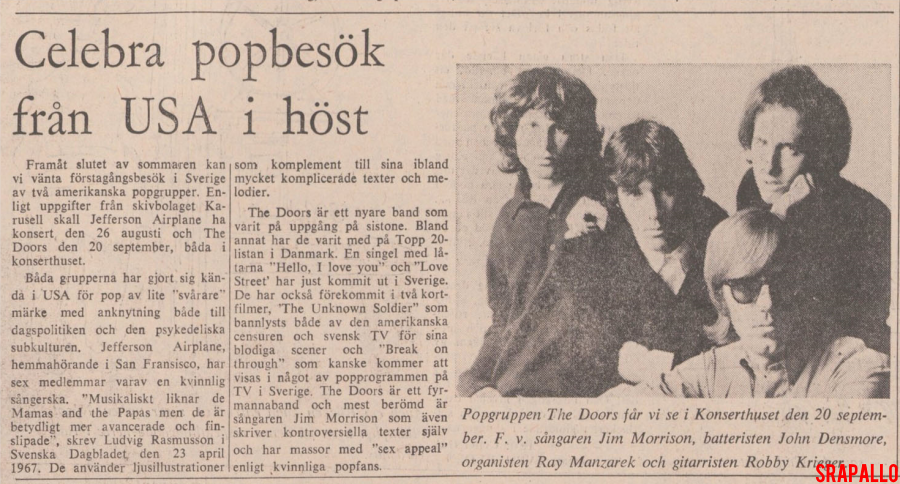 The Doors - Stockholm Konserthuset 1968 - Article