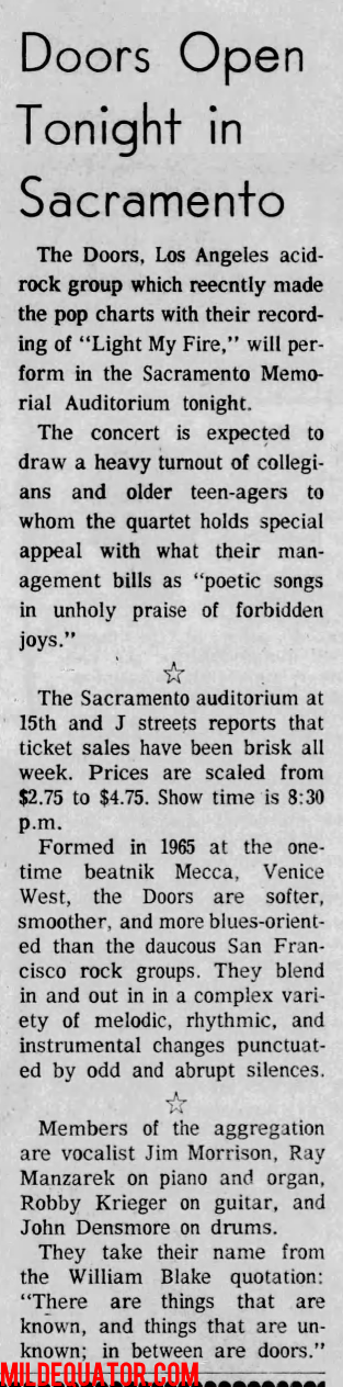 The Doors - Sacramento 1968 - Article