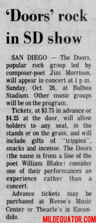 The Doors - San Diego 1969 Cancelled - Article