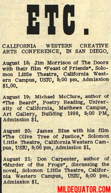 Jim Morrison - Salomon Little Theatre 1969 - Type Ad