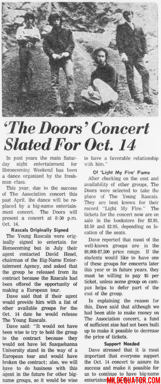 The Doors - Susquehanna University 1967 - Article