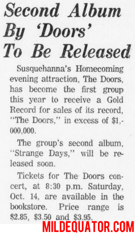 The Doors - Susquehanna University 1967 - Article