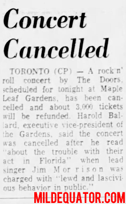 The Doors - Toronto 1969 Cancelled - Article