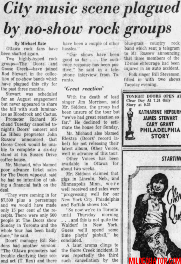 The Doors - Ottawa 1971 - Article