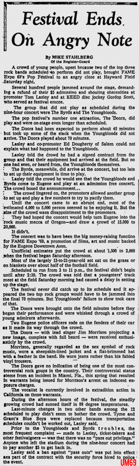 The Doors - Eugene Pop Festival 1969 - Review