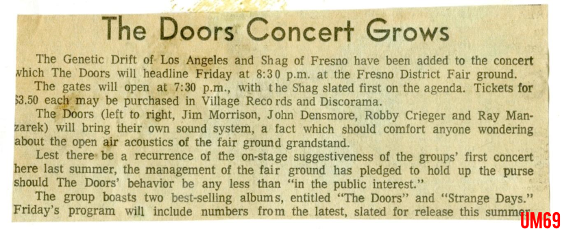 The Doors - Fresno 1968 - Article