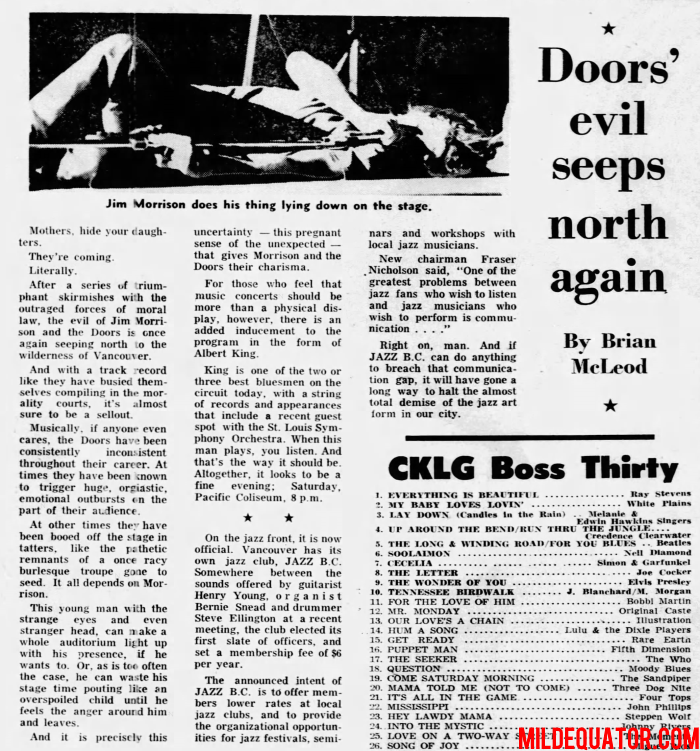 The Doors - Vancouver Pacific Coliseum 1970 - Article