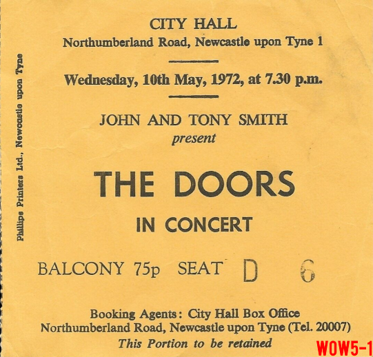 The Doors - Newcastle 1972 - Ticket