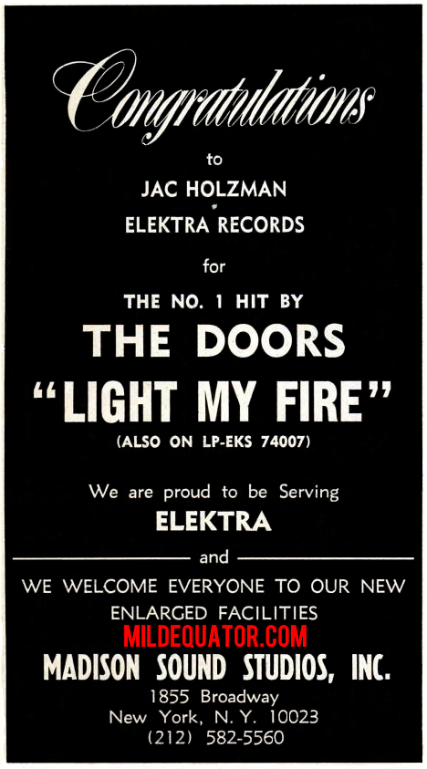 The Doors - Light My Fire Congratulatory Ad 1967