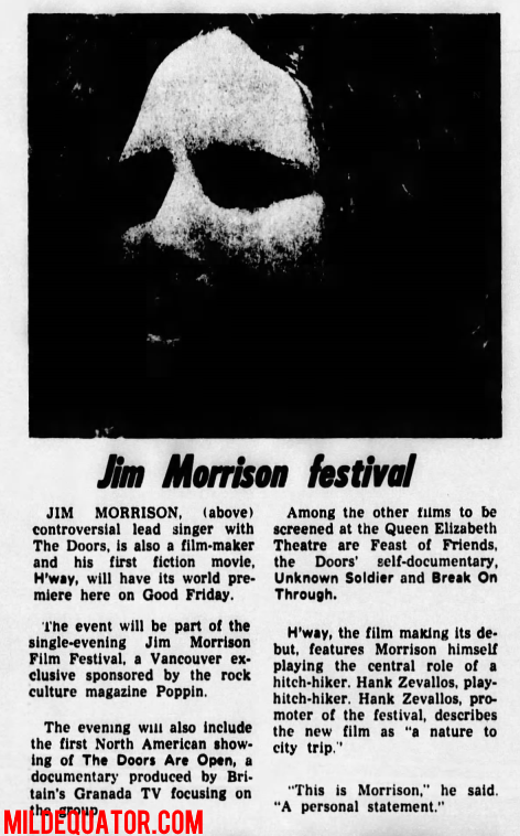 The Jim Morrison Film Festival - Newspaper Items